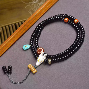 天然椰蒂桶珠多圈手串玛瑙板眼松石卡子鹿头三通牦牛骨配饰脖挂