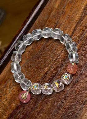 天然琉璃雕刻郁金香手串单圈文玩佛珠盐源玛瑙阿呆日月星辰手链