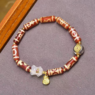 藏区天然玛瑙天珠多宝手串单圈贵人五眼闪电财神天地天珠配饰手链