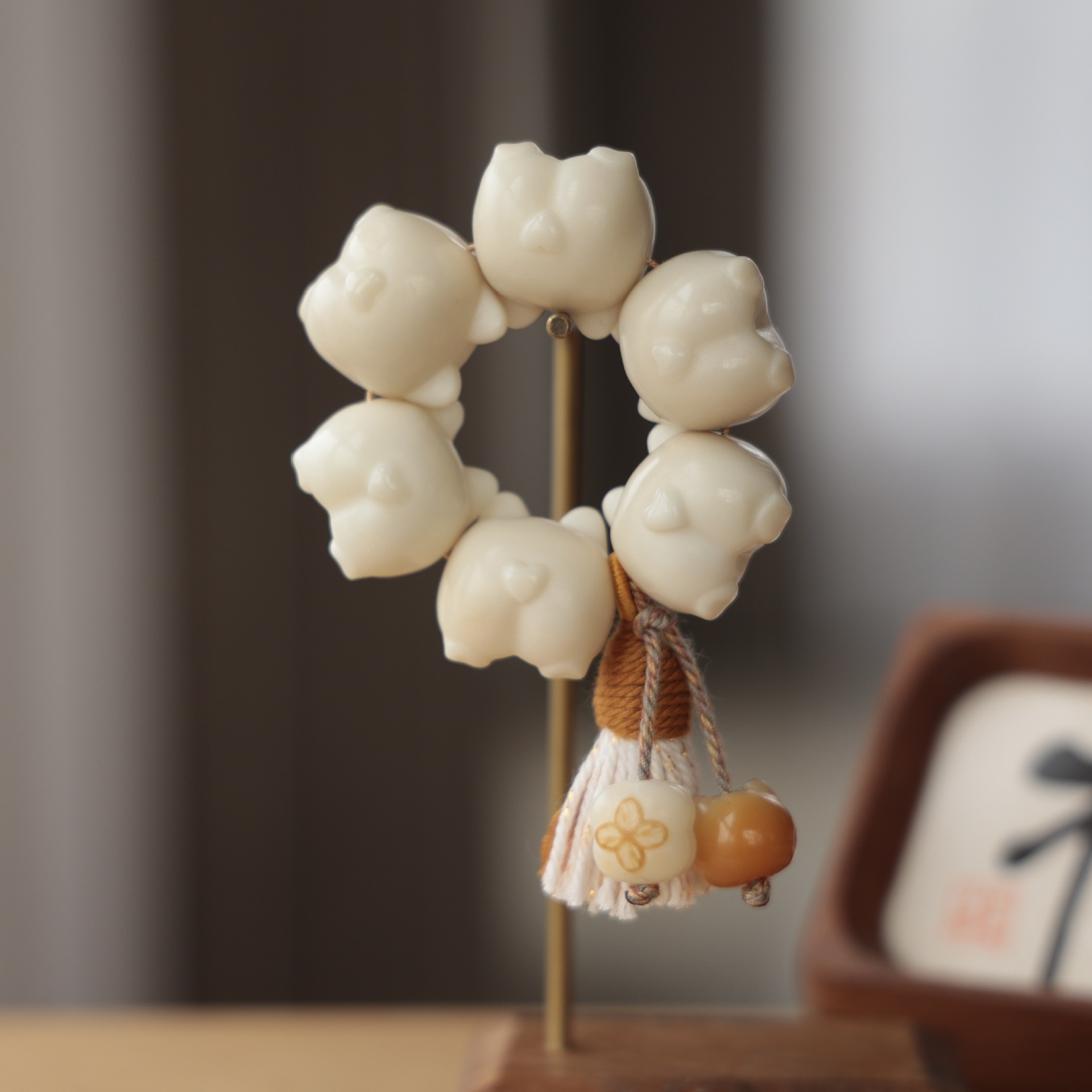 原创象牙果柯基屁股手捻钥匙扣文玩配饰手串手链隔珠编绳挂件创意