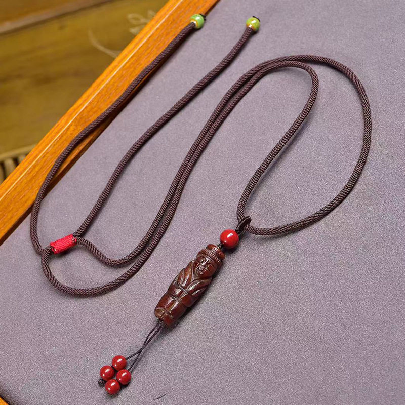 天然西周玛瑙唐人雕刻吊坠毛衣链可调节文玩佛珠手工编织绳项链