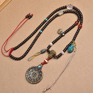 天然椰蒂锁骨链文玩老天铁九宫八卦吊牌回流骨玛瑙天珠配饰项链