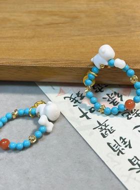 手工编制驼骨小狗骨头戒指菱镁矿戒圈时尚个性戒指爆款礼物个性