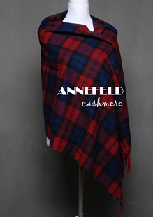 日单新款正品 高档澳洲精细纯羊毛格子大围巾披肩两用 红格和杏格