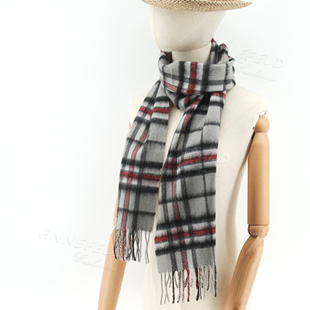 日单新款正品 精细纯羊毛灰红格秋冬保暖围巾