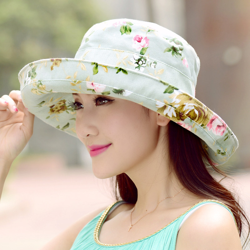 太阳帽子女夏天 韩版女士遮阳帽防晒沙滩帽 大沿可折叠盆帽凉帽