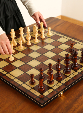 国际象棋磁性高档实木折叠棋盘儿童入门成人比赛专用特大号chess