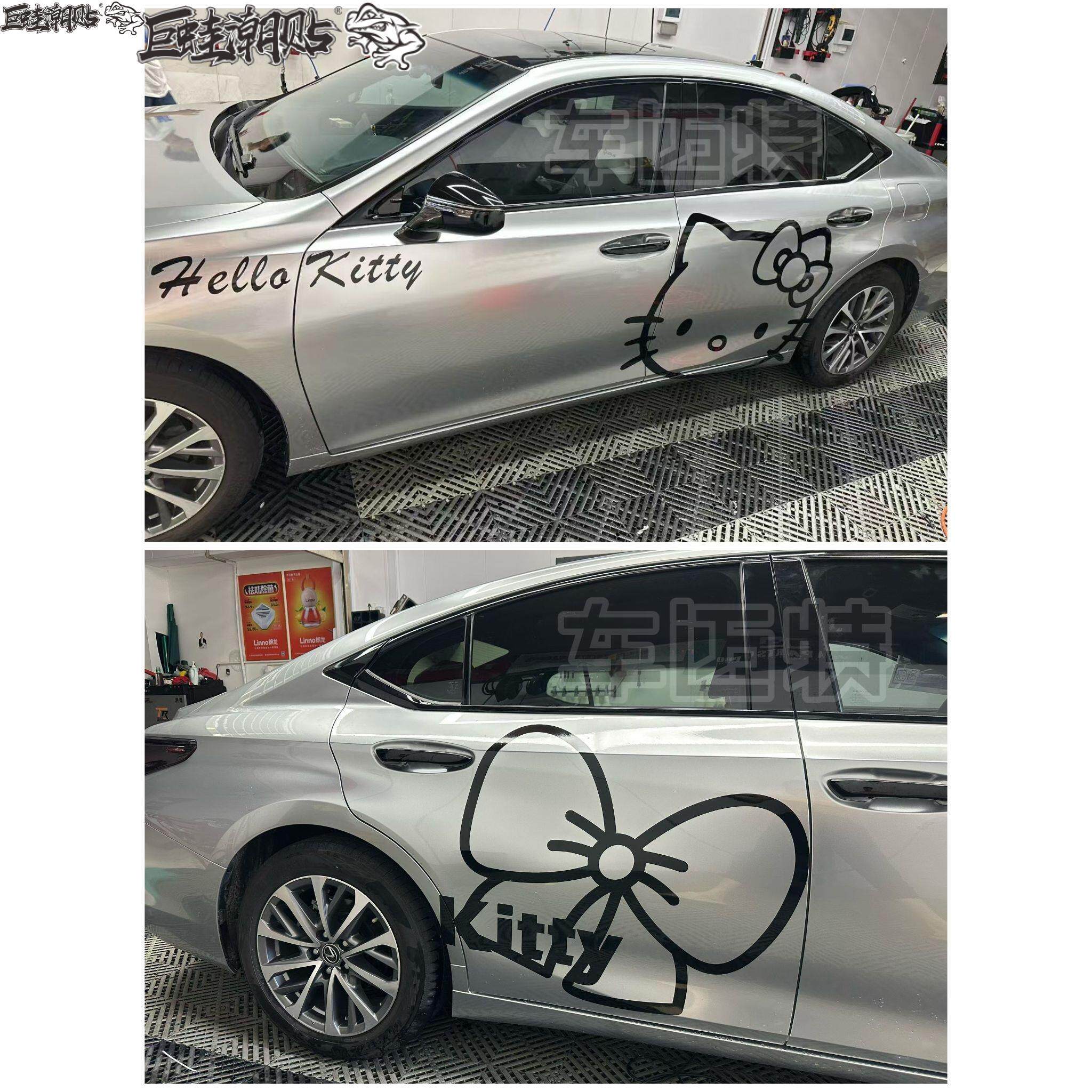 适用 model Y汽车拉花卡通kitty猫 奔驰  零跑03 蝴蝶结装饰贴画