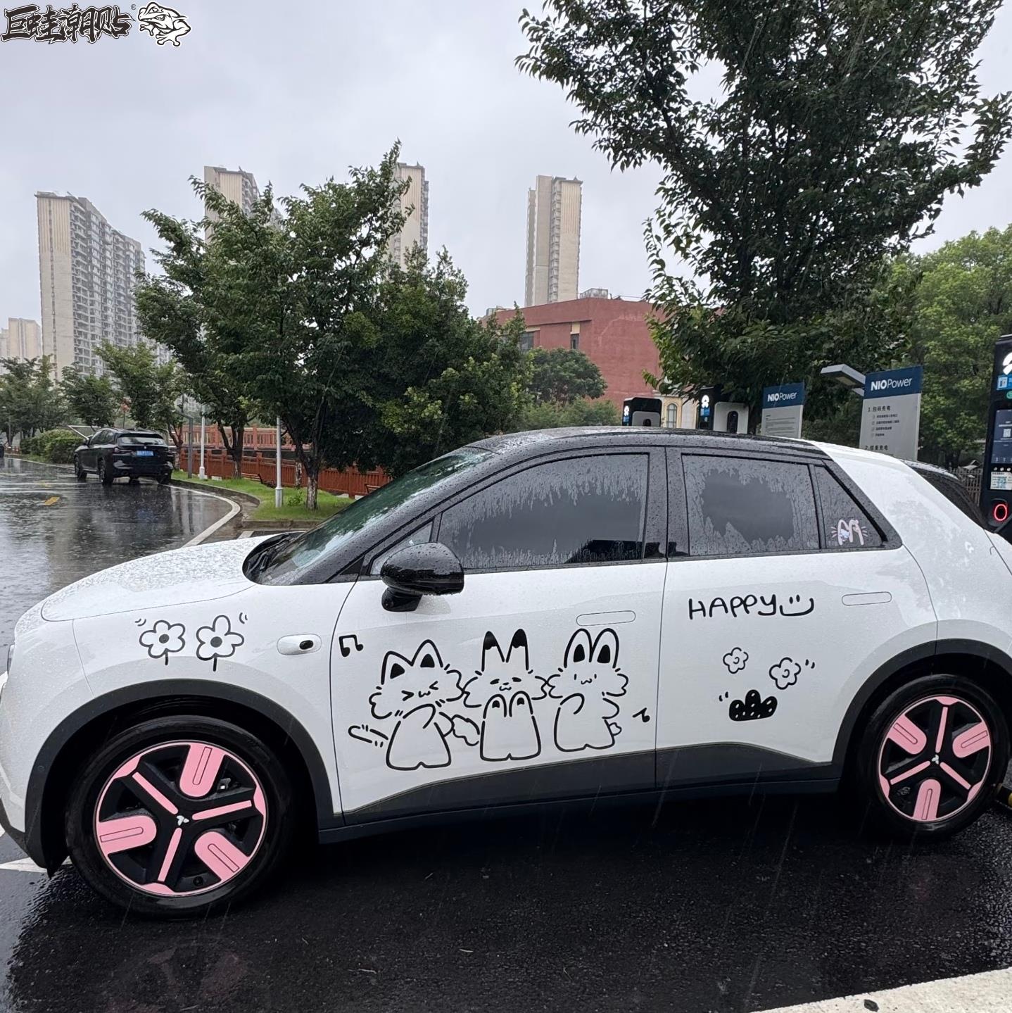 萤火虫蘑菇兔海豚海鸥卡通汽车贴纸线条装饰定制划痕遮挡拉花涂鸦