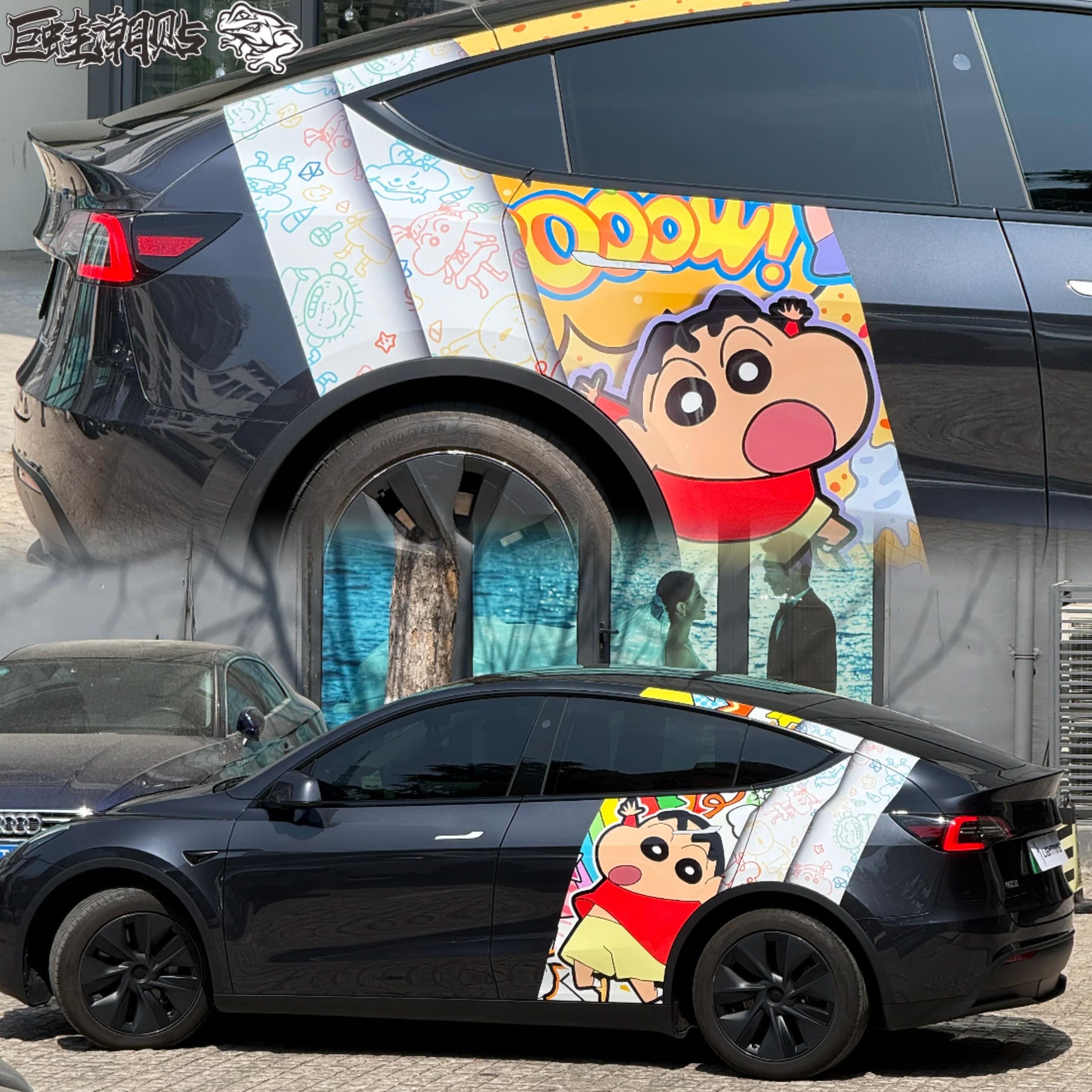 适用于特斯拉model3 Y车贴拉花小米SU7蜡笔小新卡通蔚来EST5贴纸