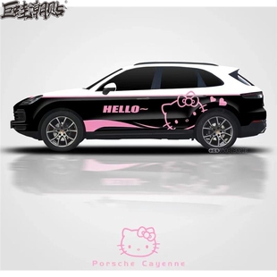 保时捷卡宴Cayenne turbo车身kitty猫特斯拉卡通装 饰个性 贴画 GTS