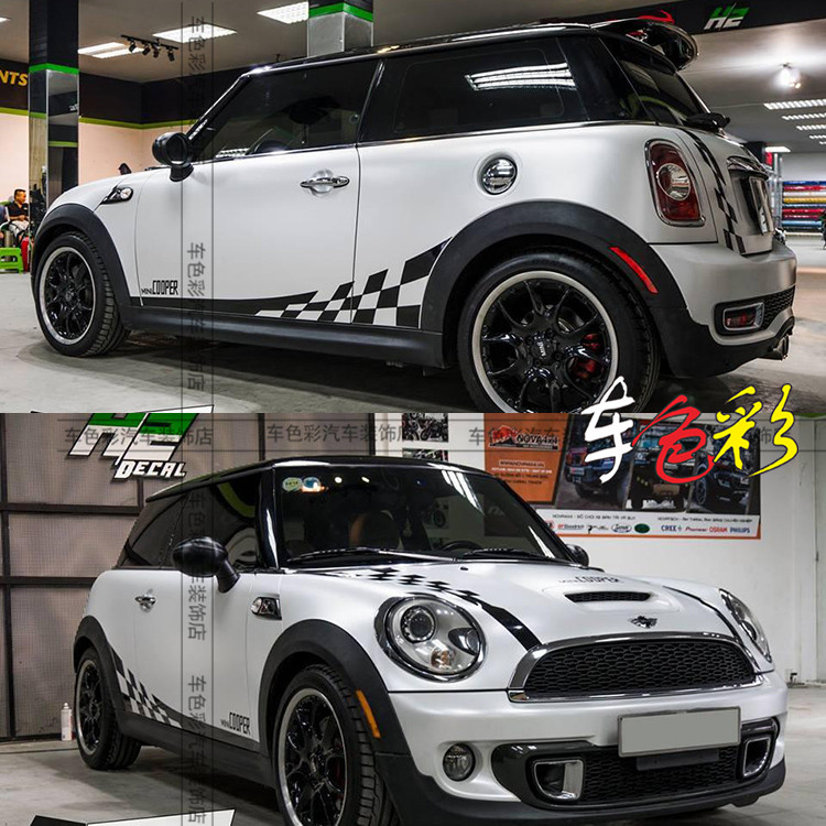 适用MINI COOPER R55 F56镂空格子车贴力帆330秀尔汽车贴纸拉花
