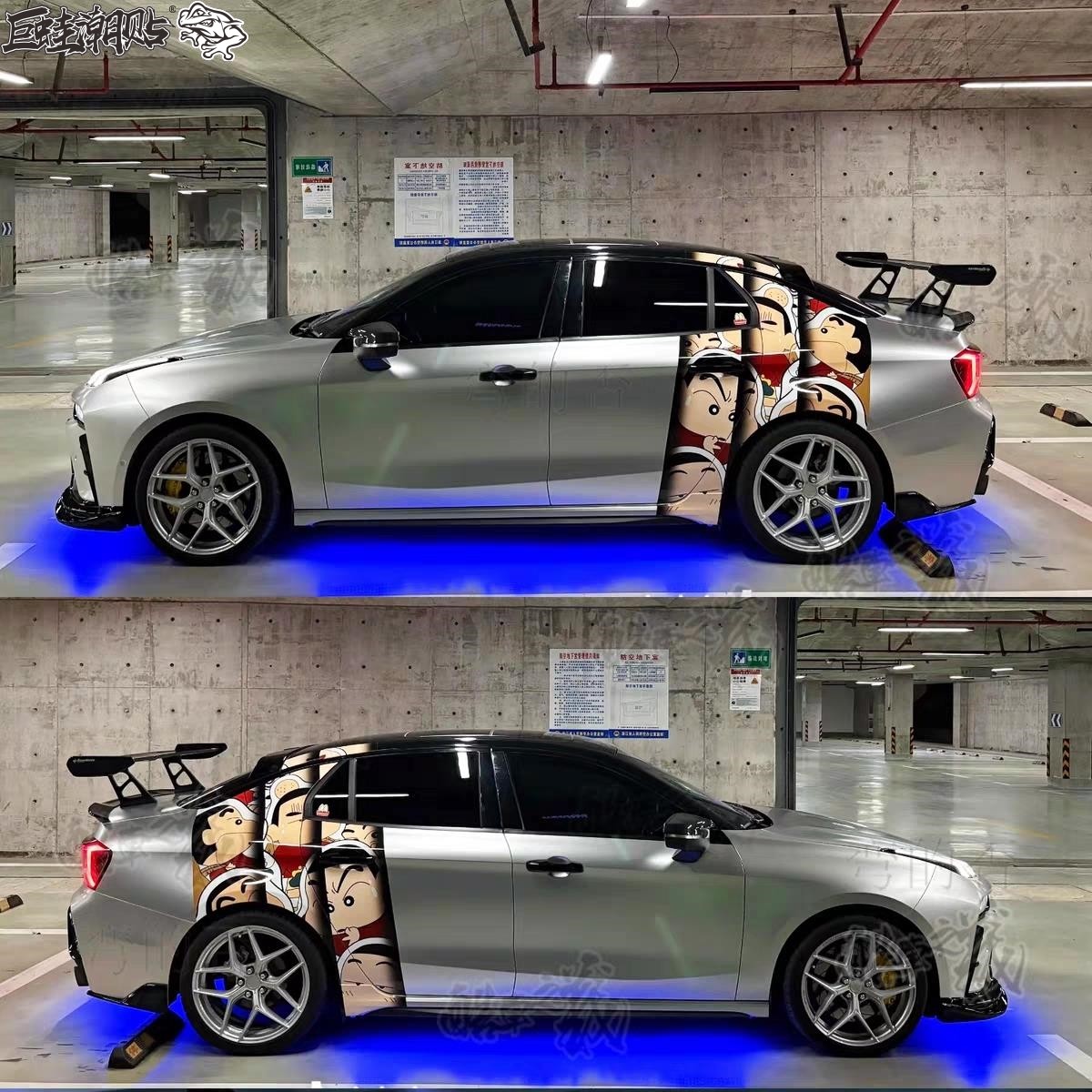 特斯拉毛豆蜡笔小新宝马mini星愿汽车贴纸可爱卡通C柱拉花定制
