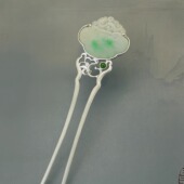 九九倾城上觉原创小众设计孤品翡翠如意发钗新中式 发簪925银簪子