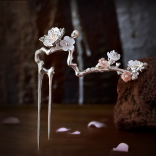 《了了仙》九九倾城原创/国风u形发钗银发簪发梳插梳925纯银发饰