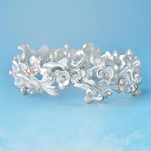 990足银手镯收藏级手工重工祥云珍珠手镯女 九九倾城原创 轮回