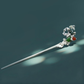 小众银簪子女 国风手工发簪925银饰新中式 红尘石 九九倾城原创