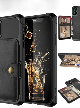 15新款卡包16适用苹果14手机壳可放卡17证件门禁卡12便携式零钱包iphone13Promax插卡套一体全包防摔皮质车载