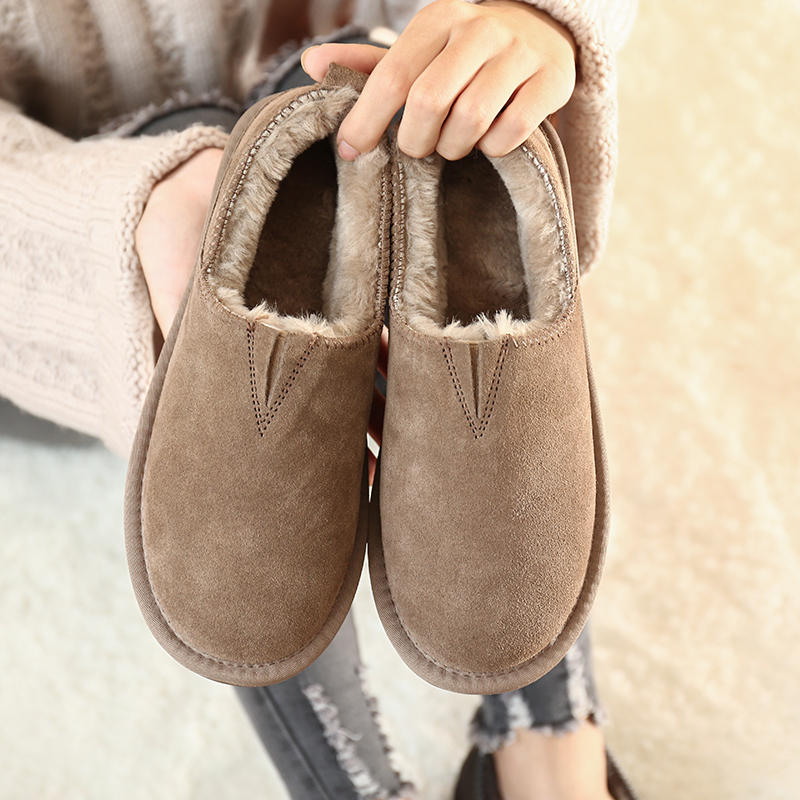 牛皮雪地靴女懒人鞋加厚棉鞋