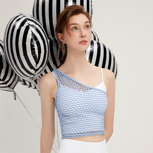 清仓特价优越时尚瑜伽背心罩衫单肩性感渔网运动透气外搭破洞上衣