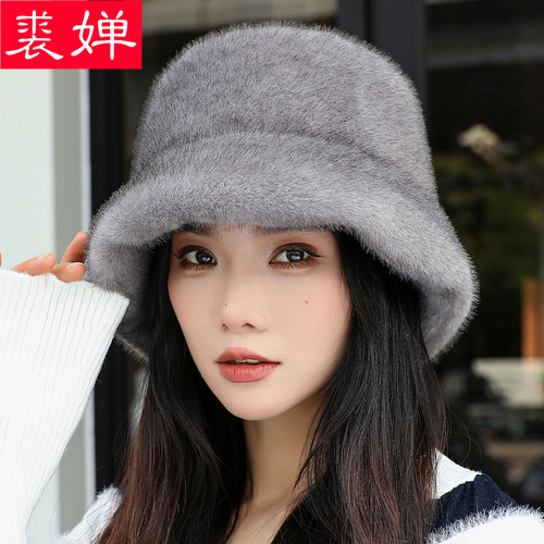 今年新款仿貂毛礼帽女秋冬季加厚保暖护耳帽子休闲百搭毛绒渔夫帽