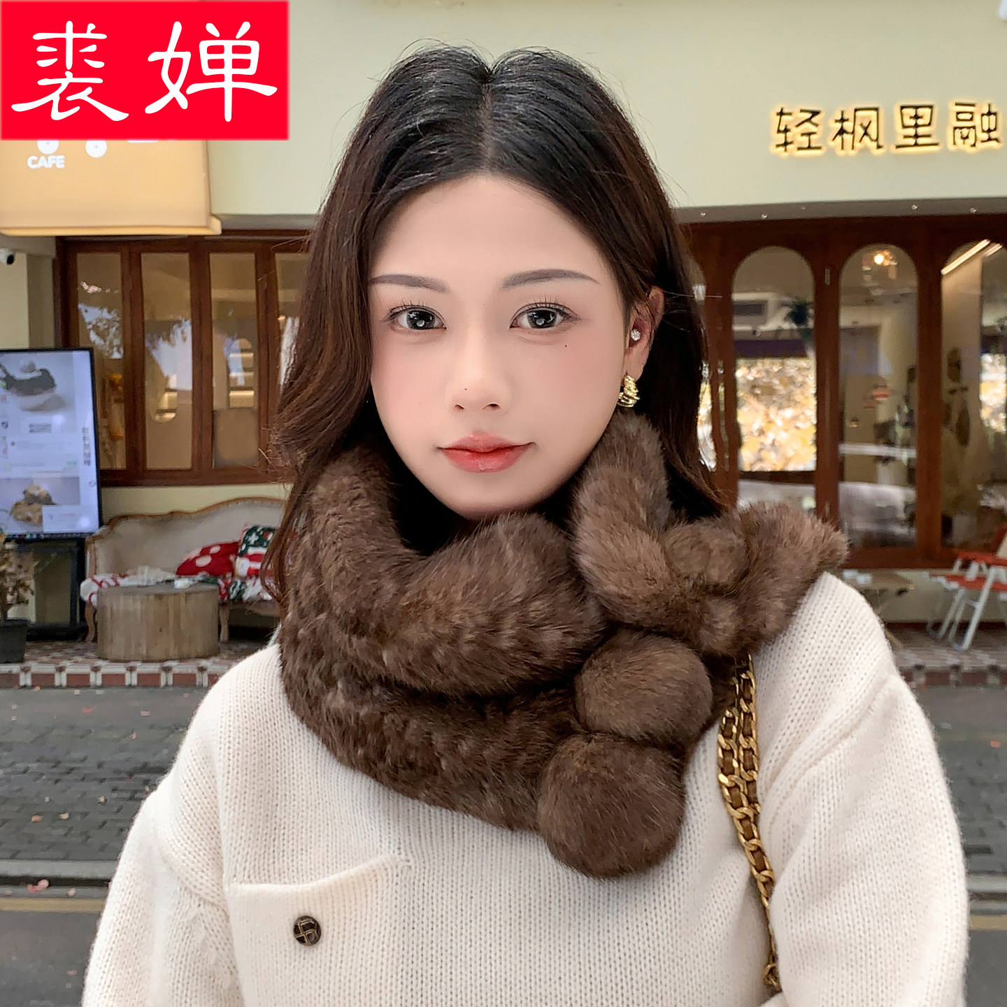 兔毛双面编织大围脖女冬季加厚保暖皮草小披肩韩版时尚围巾大毛领