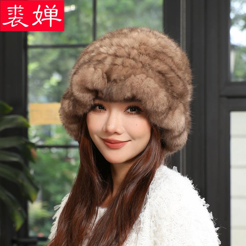 仿紫貂兔毛皮草帽子女秋冬季时尚洋气渔夫帽双面真保暖护耳显脸小