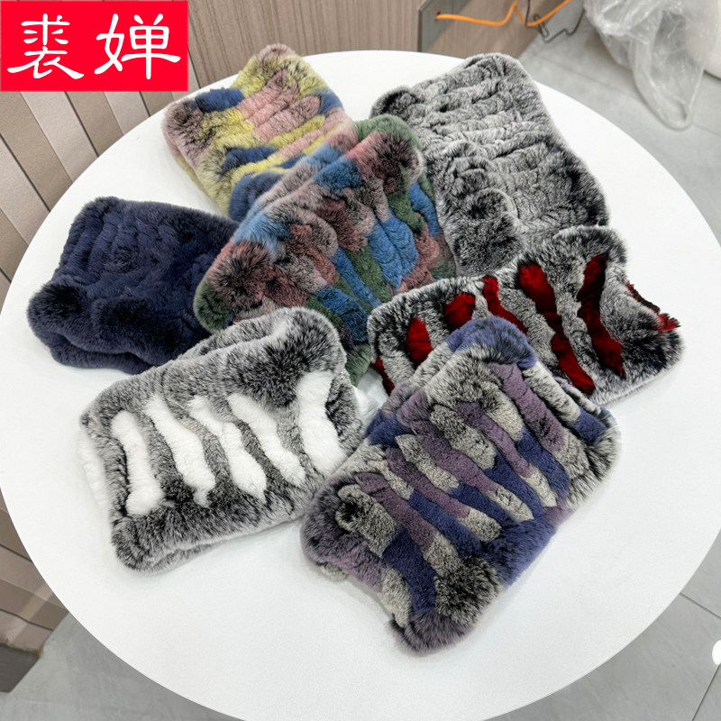 真獭兔毛围脖双面加厚皮草围巾女士冬季保暖护颈防寒脖套弹力发带