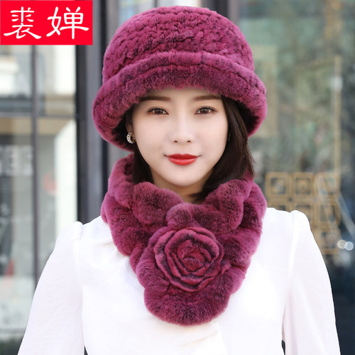 獭兔毛皮草太阳礼帽子女妈妈围巾