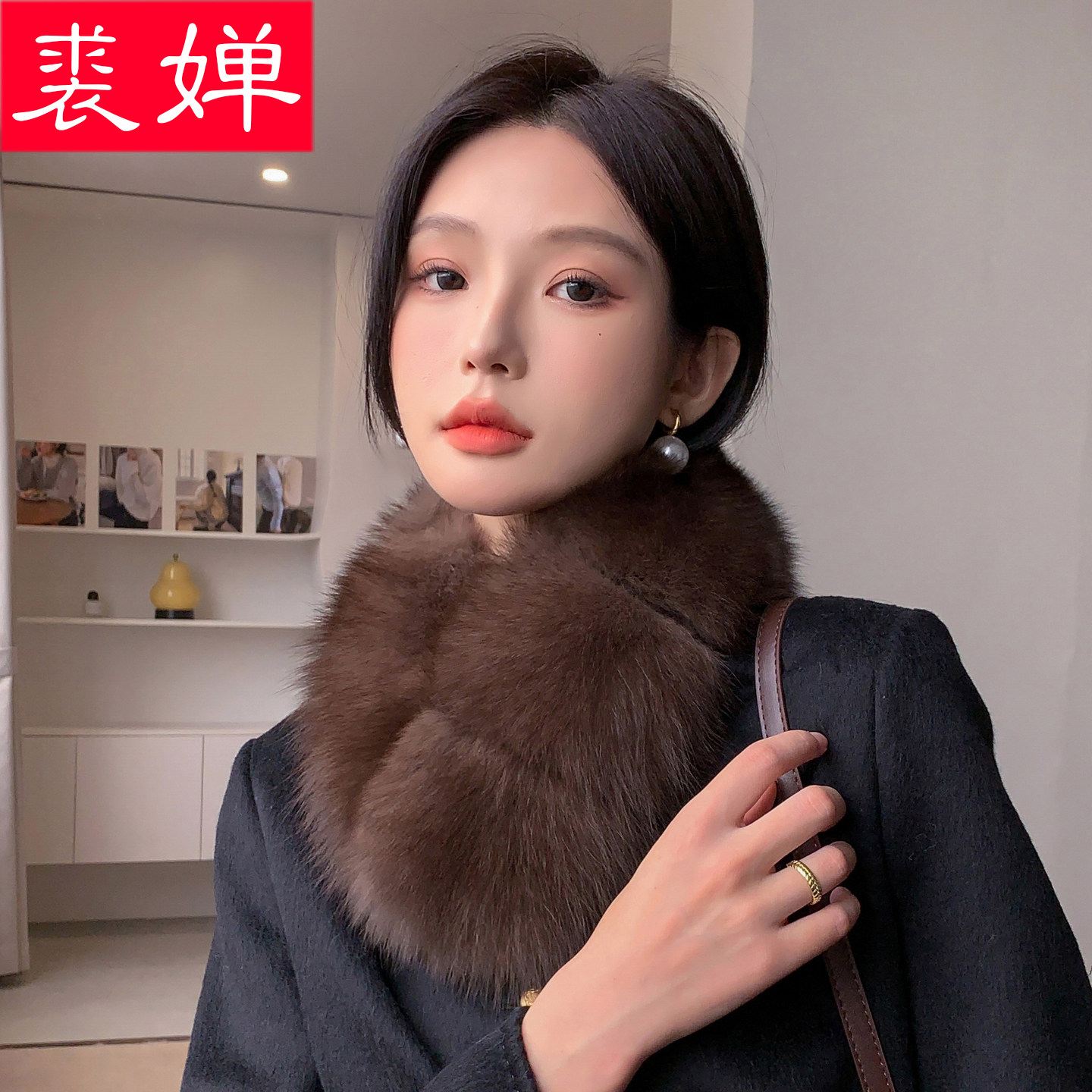 新款真狐狸毛围脖女冬季真毛加厚保暖双面皮草毛毛围巾咖色毛领子