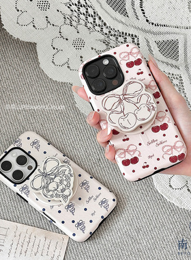 南山所 原创ins韩菲林二合一手机壳夏日樱桃蓝莓蝴蝶结全包女iPhone1716ProMax/15/14磁吸支架硬壳文艺新复古