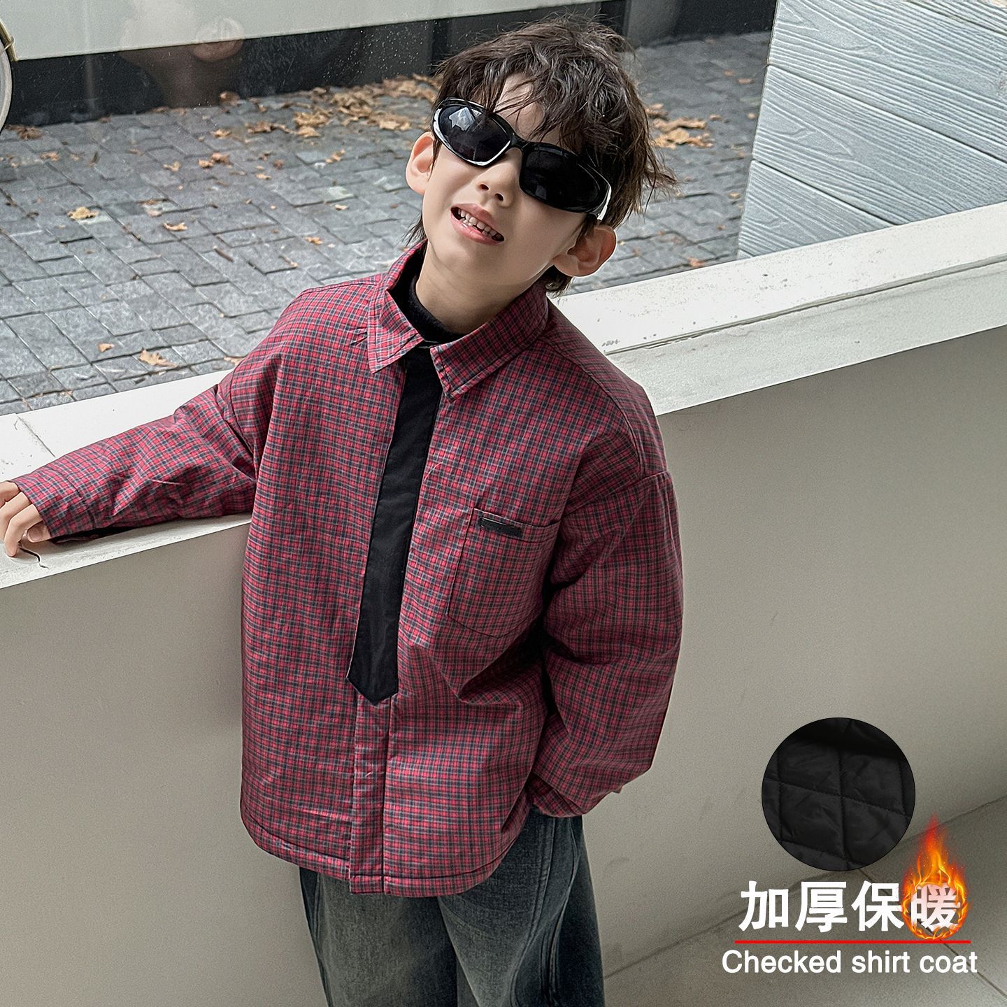 男童衬衫儿童秋冬韩版2025新款格子加厚童装外套潮牌保暖宽松衬衣