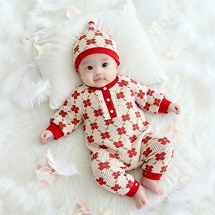 两个月的白天女宝宝红色系礼服新生婴儿小公主女婴抓周宴衣服秋冬