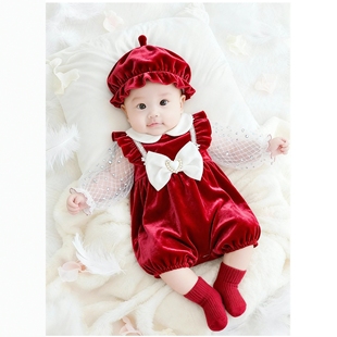 新生婴儿小公主衣服0到3个月白天女宝宝礼服女婴龙宝抓周宴连衣裙