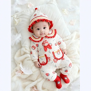 两个月的白天女宝宝红色系礼服新生婴儿小公主女婴抓周宴衣服冬天