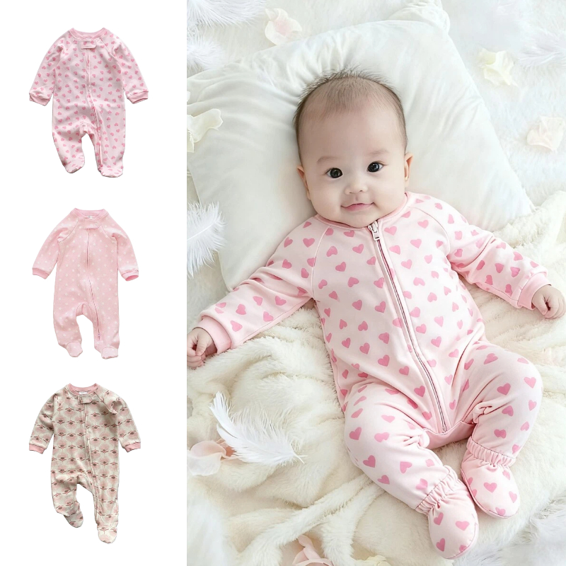 婴儿包脚双向拉链秋冬连袜连体衣