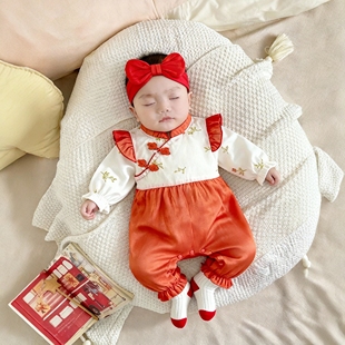 新生婴儿小公主女婴龙宝抓周宴衣服0到3个月中国风白天女宝宝礼服