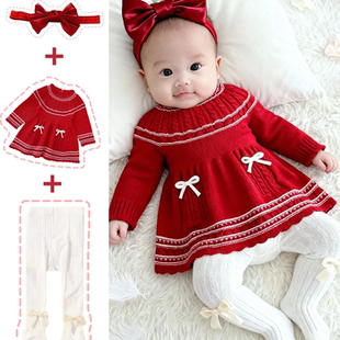 白天女宝宝百岁宴女宝满岁百天宴周岁女孩幼儿婴儿喜庆红色小礼服