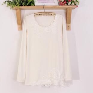 女装春款小衫女花边圆领长袖T恤打底衫t-shirts百搭