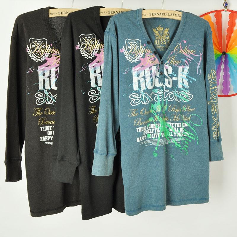 学院风时尚V领七分袖加大码T恤衫