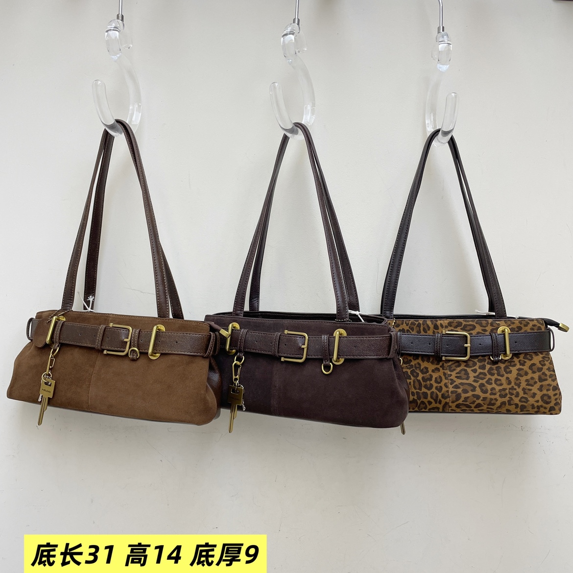 磨砂皮腋下法棍女包2025新款时尚欧美气质小众韩版拼接潮个性包