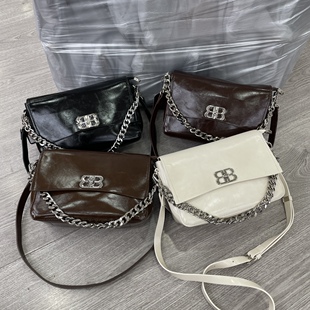 油蜡皮休闲链条女包2025新款 洋气小众大气百搭潮流单肩斜挎包潮