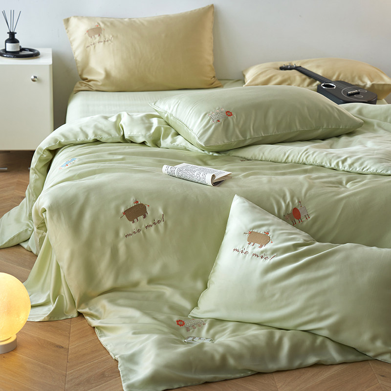 60支兰精天丝莱赛尔四件套小清新绣花tencel夏凉被套冰丝床单夏款