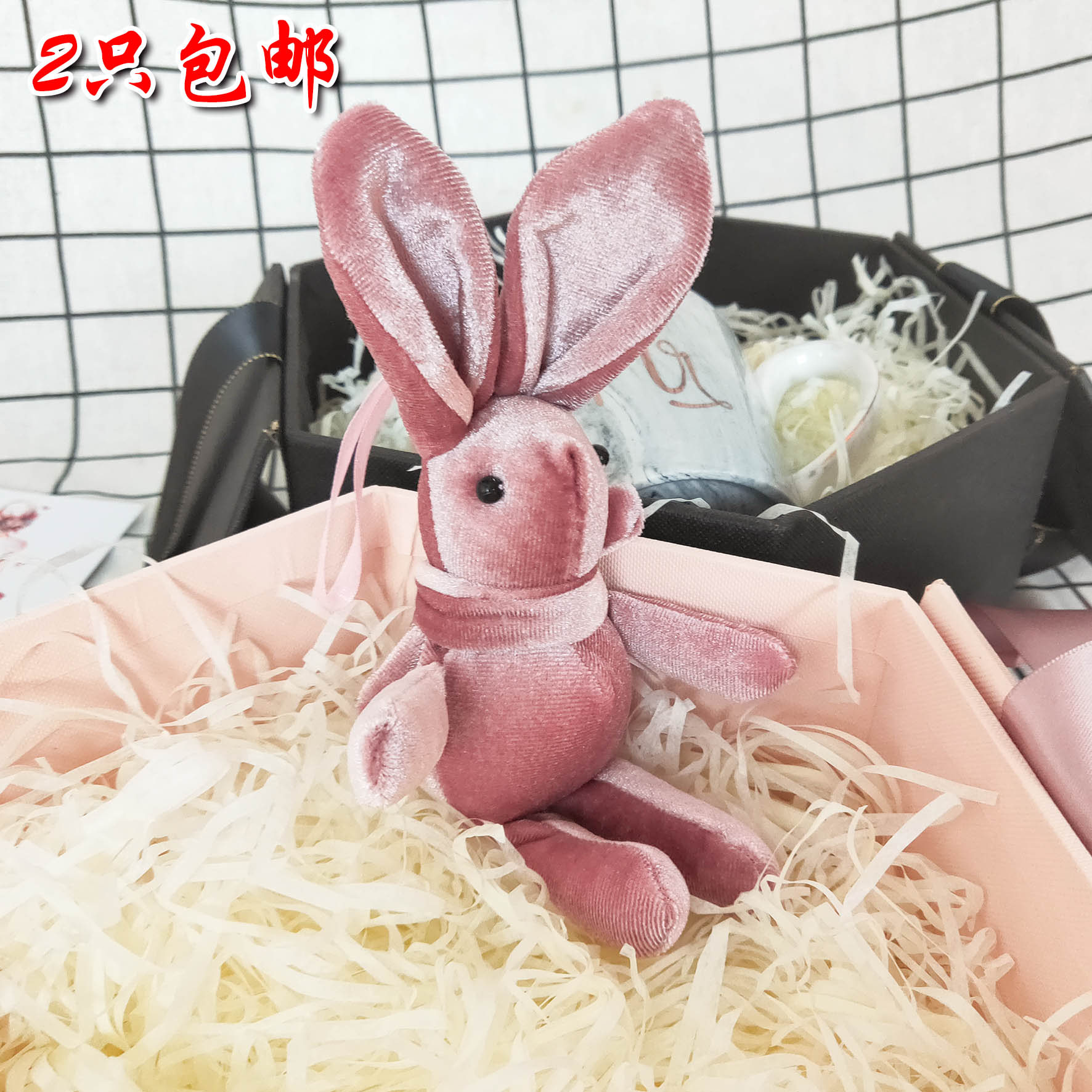 网红粉色许愿兔公仔丝绒布偶伴娘