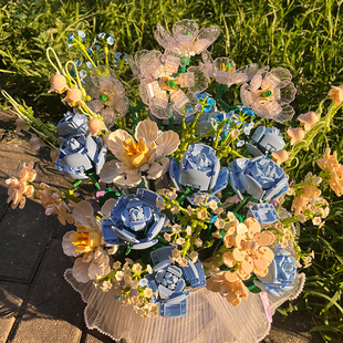 积木花拼装玩具手工diy玫瑰永生花束高颜值仙气女生七夕情人8礼物