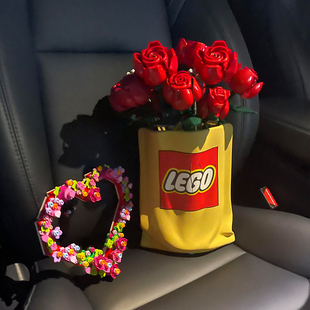 网红乐高玫瑰花束袋子花瓶摆件ins客厅积木花桌面陶瓷插花器高级