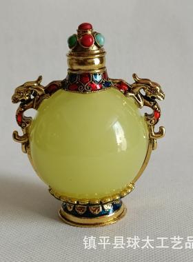古玩杂项工艺品古风大号镶嵌鼻烟壶铜制古鼻烟壶摆件