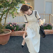 小香风连衣裙2025夏新款法式晕染赫本风气质高级感爆款长裙女超火