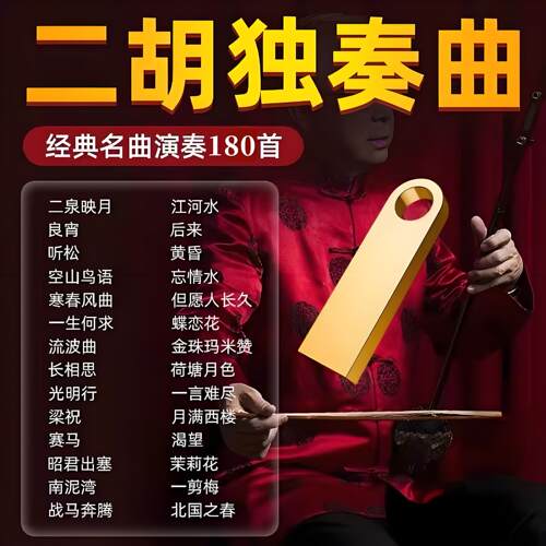 二胡伴奏曲U盘民乐经典名曲二泉映月纯音乐优盘二胡初学者教学mp3