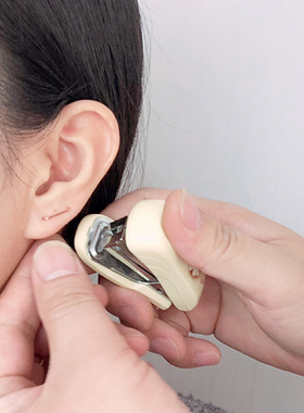 订书钉耳钉超个性时尚单耳洞无需耳堵手工制作14K包金不掉色耳饰